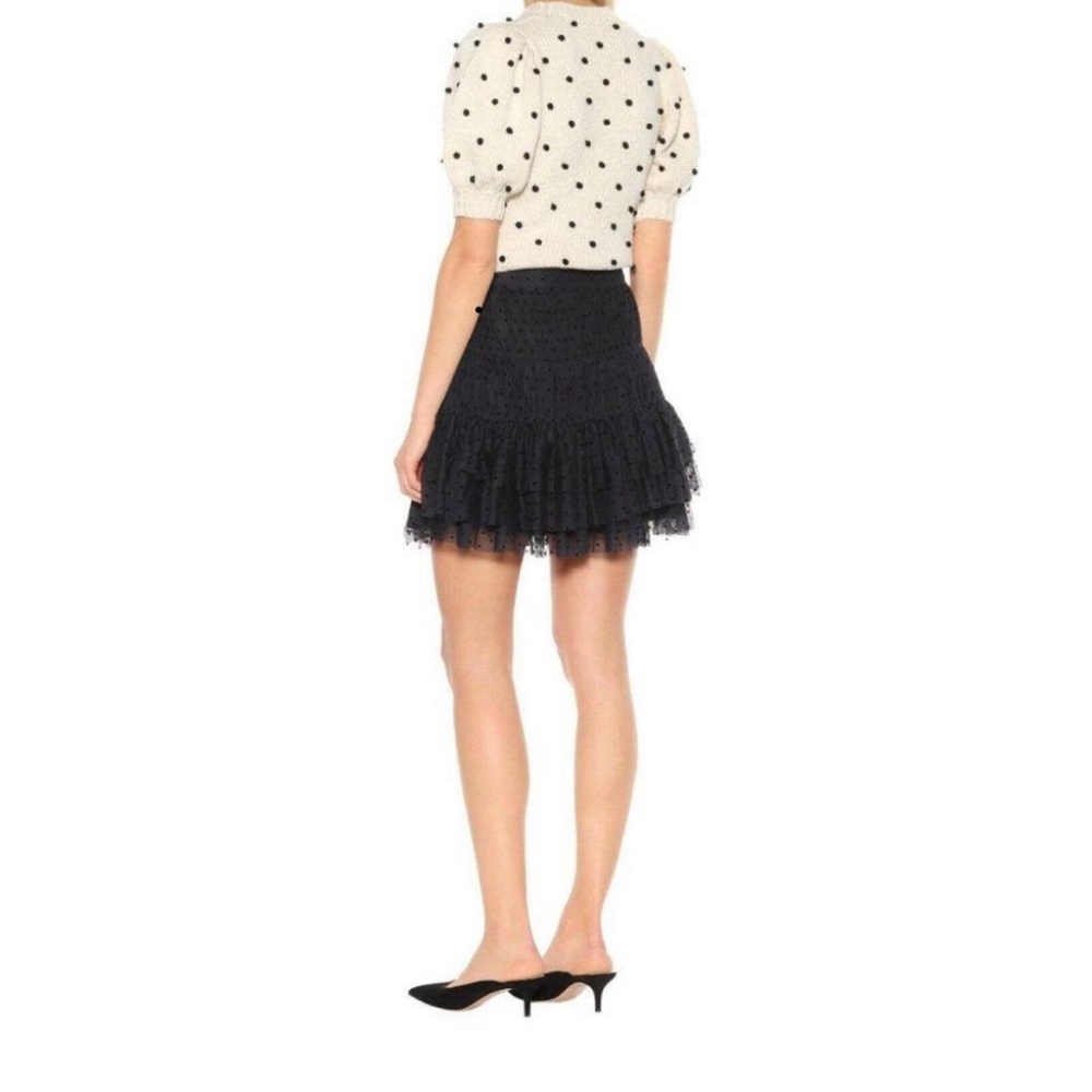 Ulla Johnson Polka-Dot Tulle Mini Skirt Tiered Mesh Black High Waist size 6 - Picture 2 of 4
